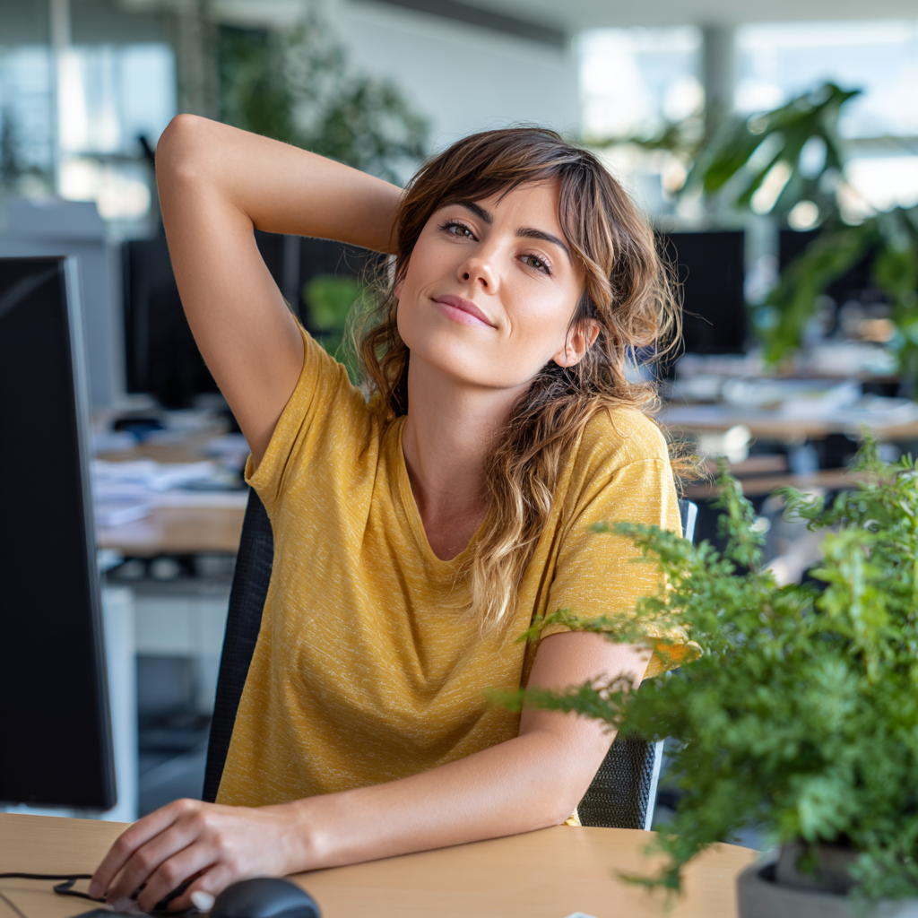 Hungarian man in his 40s practicing breathing exercises in a peaceful outdoor setting with trees and natural lighting